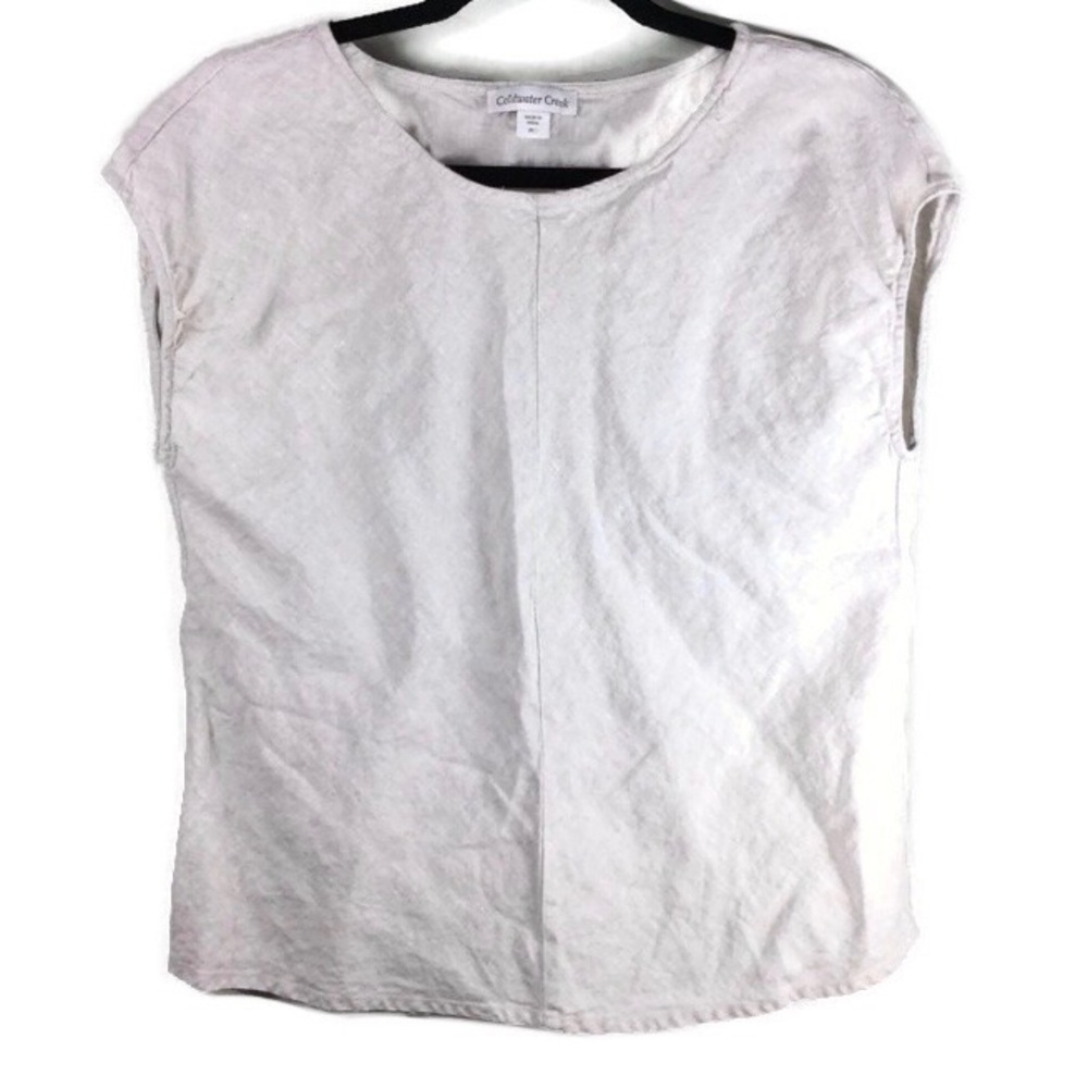 Coldwater Creek 100% Linen Cap Sleeve Natural Blouse Size Petite Medium